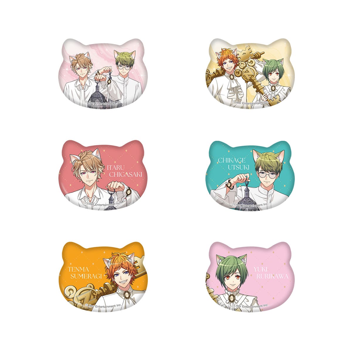 ねこ型缶バッジ　等身（春組・夏組）