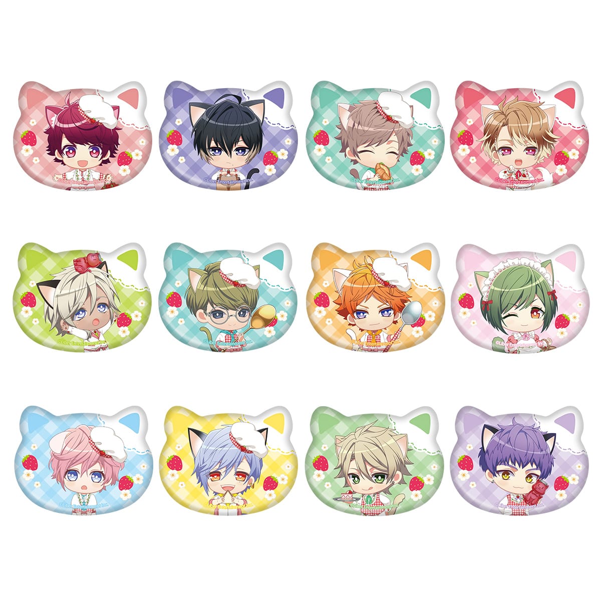 ねこ型缶バッジ　ちびキャラ（春組・夏組）