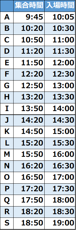入場タイムテーブル