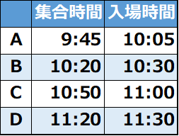 入場タイムテーブル